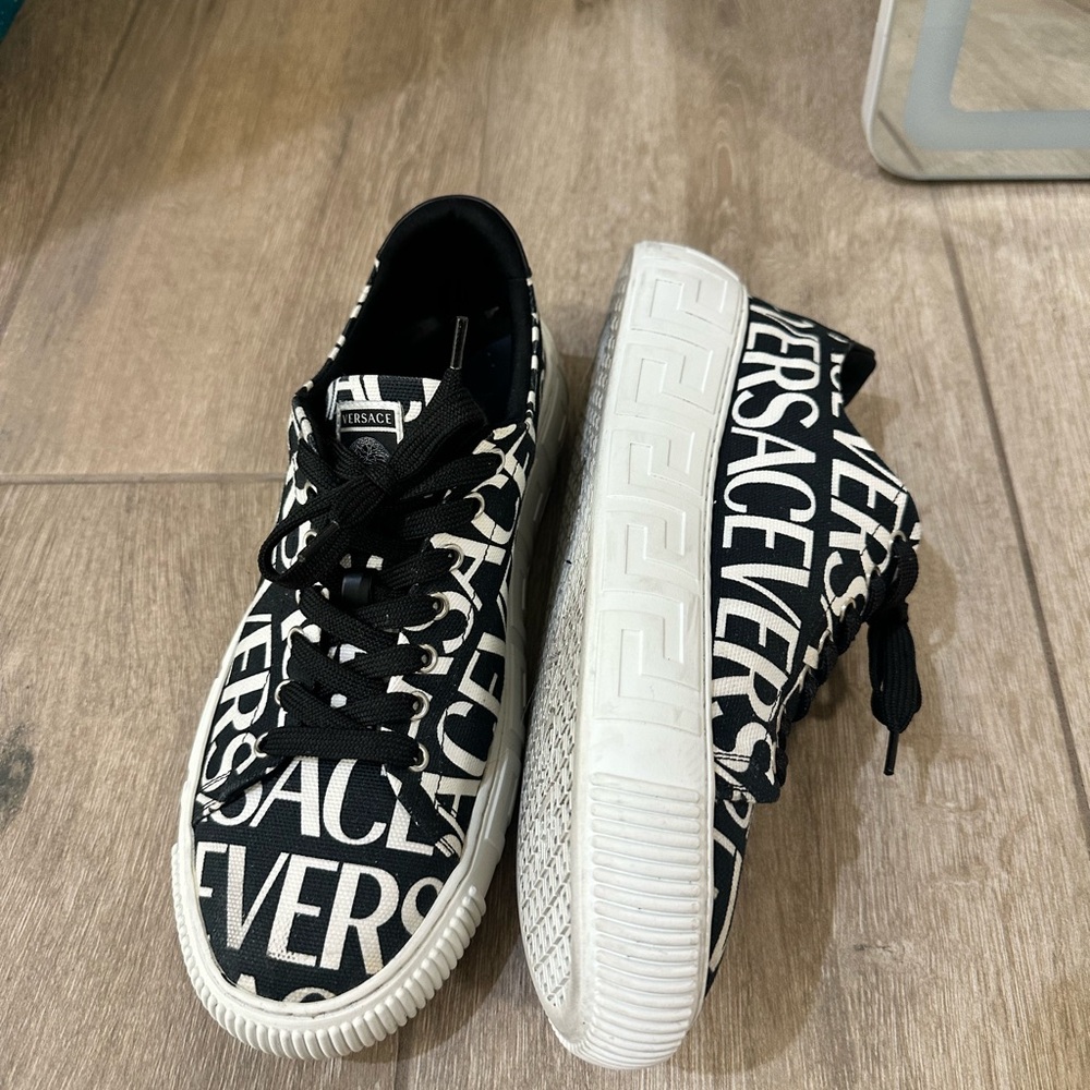 Versace Kids Black and White Logo Sneakers